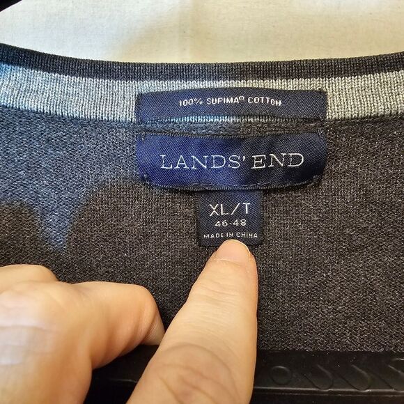 Lands End Mens XL 46-48 Sweater V Neck Long Sleeve Supima Cotton Grey - Picture 4 of 8